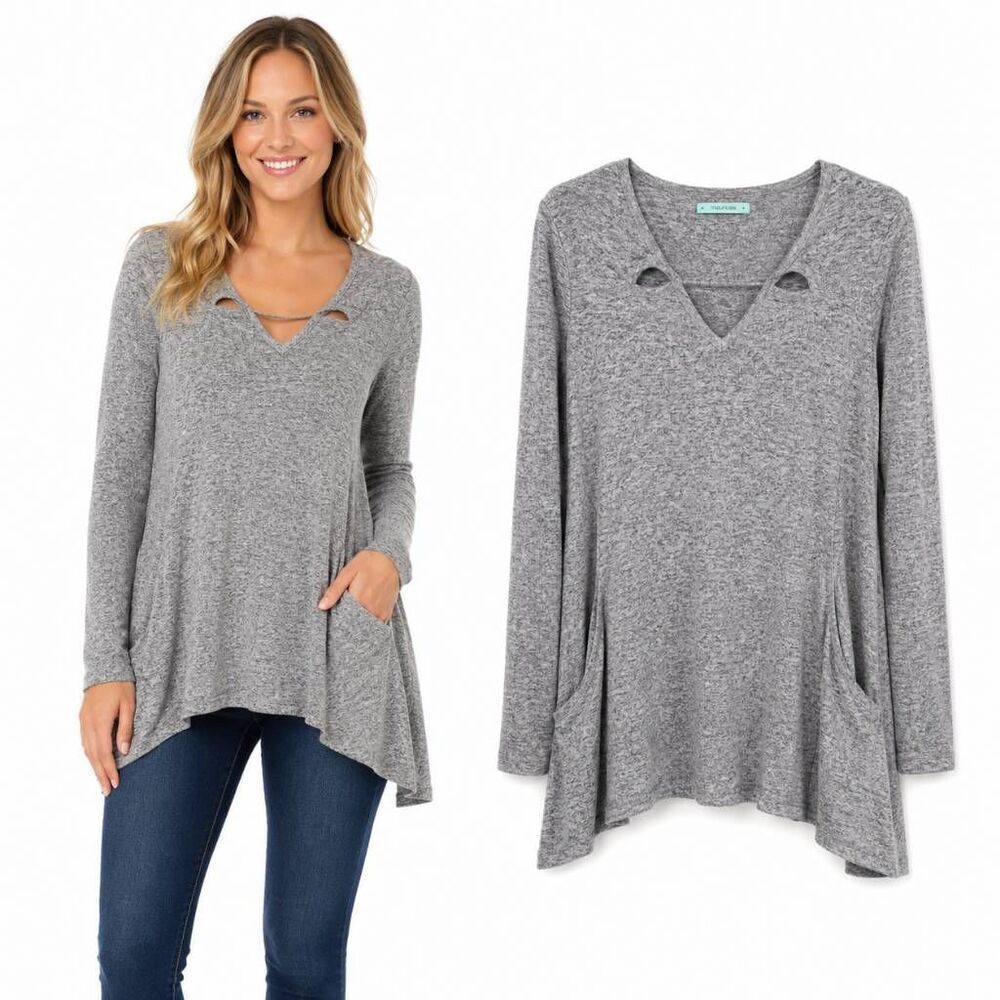 Maurices Gray Swing Tunic Top With Pockets M